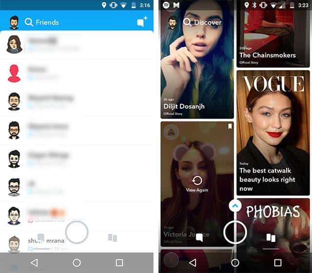 personal discover content snapchat ui